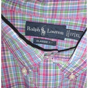 VTG Ralph Lauren Mens Button Down Plaid Classic Fit Dress Shirt Sz‎ 17 XL